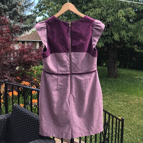 Grape coloured tweed and velvet dress - Picture 2 of 5